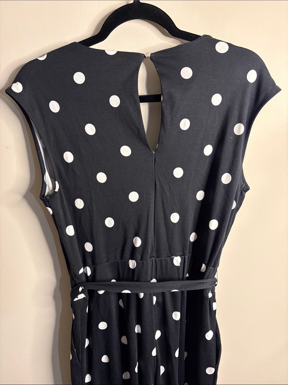 New York & Company Black and White Polka Dot Wrap Jumpsuit - Picture 3 of 4